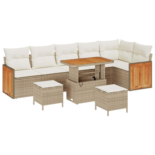 Conjunto de Sofá de Jardim 9 pcs Bege e Creme 90 x 55 x 71 cm
