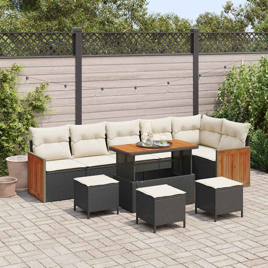Conjunto de Sofá de Jardim 10 pcs Preto e Creme