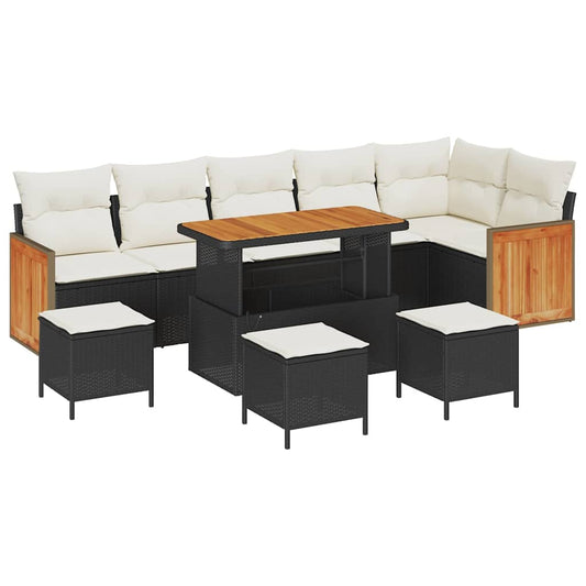 Conjunto de Sofá de Jardim 10 pcs Preto e Creme