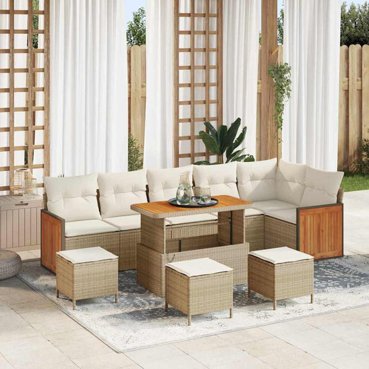 Conjunto de Sofá de Jardim 10 pcs Bege e Creme 110 x 55 x 71 cm