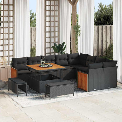 Conjunto de Sofá de Jardim 12 pcs Preto vime PE