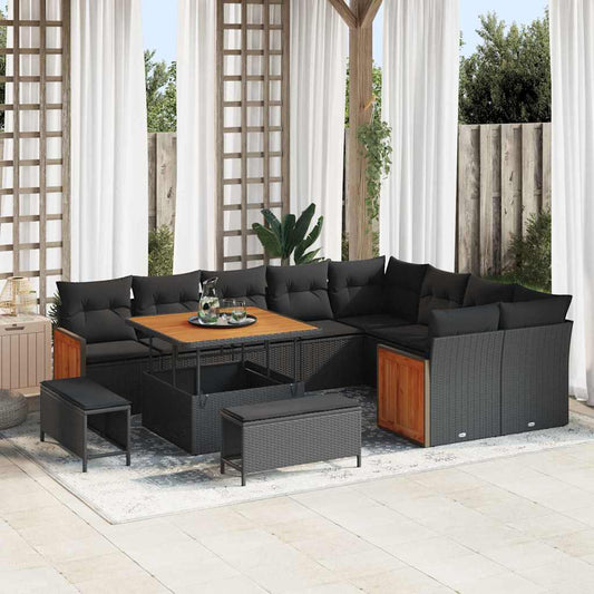 Conjunto de Sofá de Jardim 12 pcs Preto vime PE