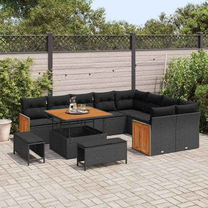 Conjunto de Sofá de Jardim 12 pcs Preto vime PE