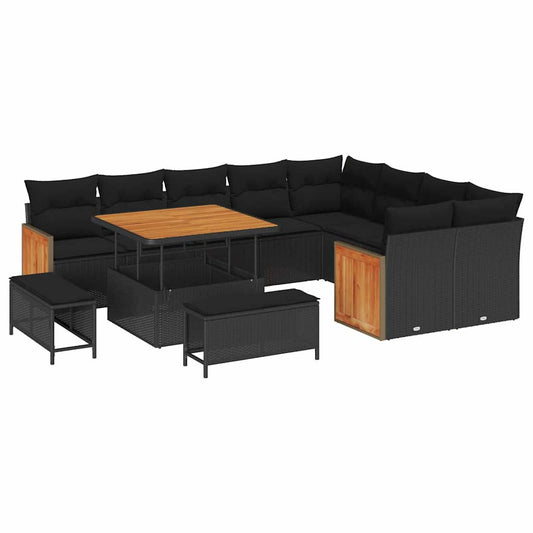 Conjunto de Sofá de Jardim 12 pcs Preto vime PE