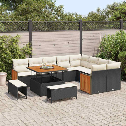 Conjunto de Sofá de Jardim 12 pcs Preto e Creme