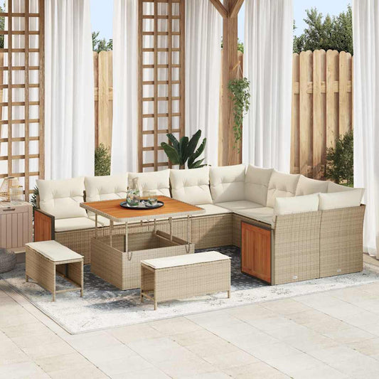 Conjunto de Sofá de Jardim 12 pcs Bege e Creme vime PE