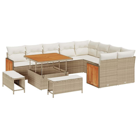 Conjunto de Sofá de Jardim 12 pcs Bege e Creme vime PE