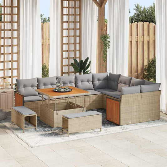 Conjunto de Sofá de Jardim 12 pcs Bege e Cinza Claro vime PE