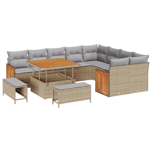 Conjunto de Sofá de Jardim 12 pcs Bege e Cinza Claro vime PE