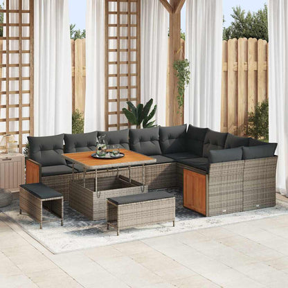 Conjunto de Sofá de Jardim 12 pcs Cinzento Cinzentão