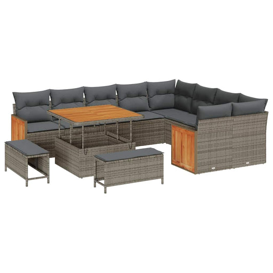 Conjunto de Sofá de Jardim 12 pcs Cinzento Cinzentão