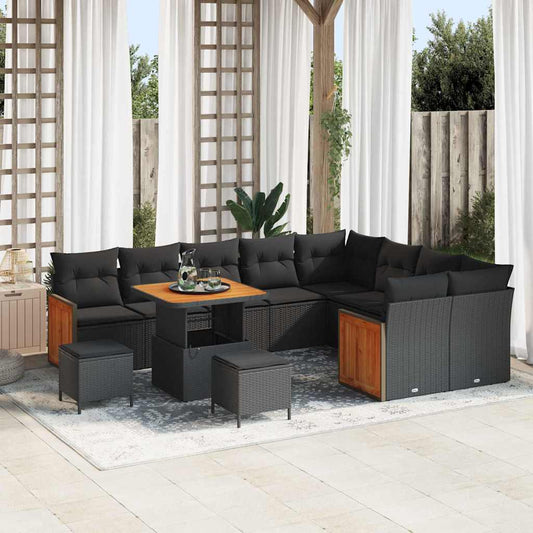 Conjunto de Sofá de Jardim 12 pcs Preto vime PE