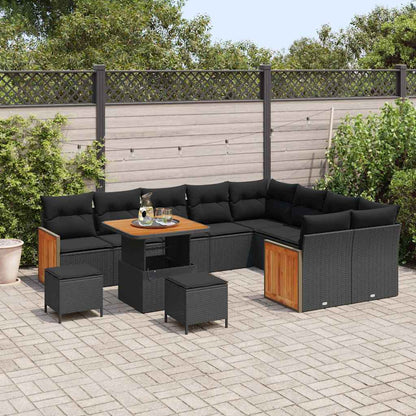 Conjunto de Sofá de Jardim 12 pcs Preto vime PE