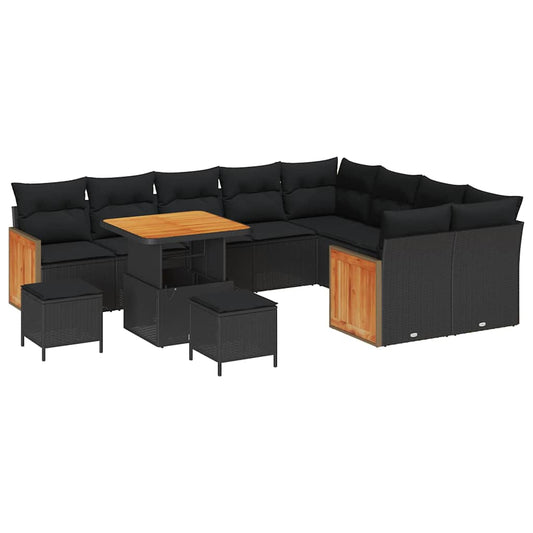 Conjunto de Sofá de Jardim 12 pcs Preto vime PE