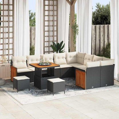 Conjunto de Sofá de Jardim 12 pcs Preto e Creme vime PE