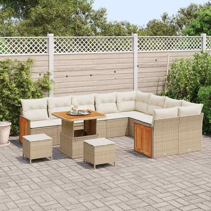 Conjunto de Sofá de Jardim 12 pcs Bege e Creme vime PE