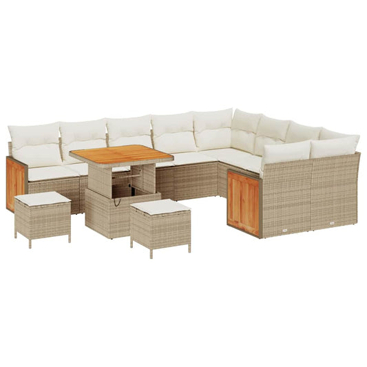 Conjunto de Sofá de Jardim 12 pcs Bege e Creme vime PE