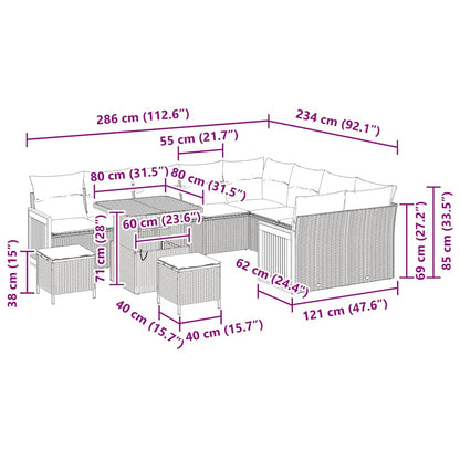 Conjunto de Sofá de Jardim 12 pcs Bege e Creme vime PE