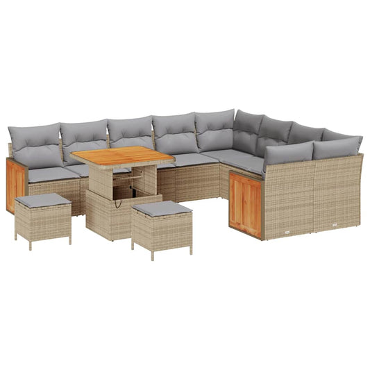 Conjunto de Sofá de Jardim 12 pcs Bege e Cinza Claro vime PE