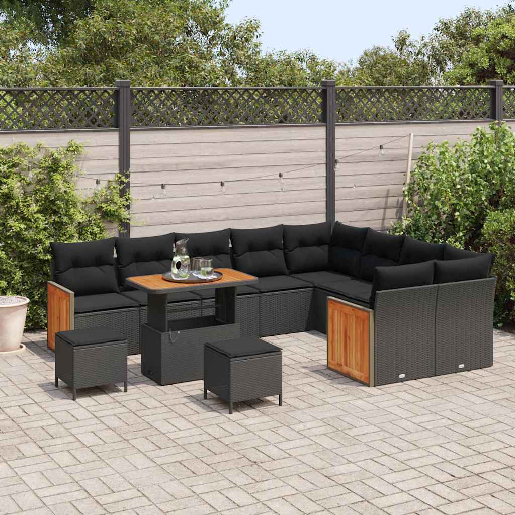 Conjunto de Sofá de Jardim 12 pcs Preto vime PE