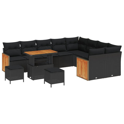 Conjunto de Sofá de Jardim com almofada 13 pcs Preto vime PE