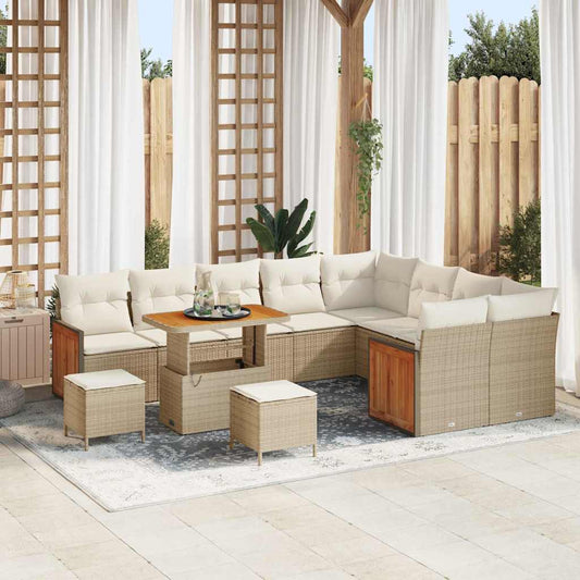 Conjunto de Sofá de Jardim 12 pcs Bege e Creme vime PE