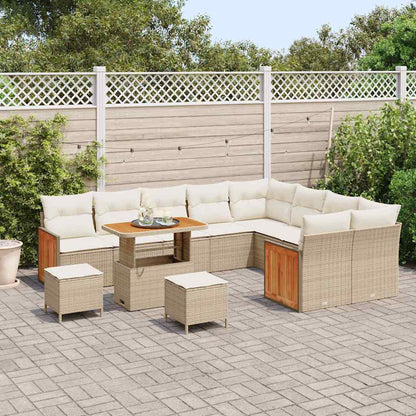 Conjunto de Sofá de Jardim 12 pcs Bege e Creme vime PE