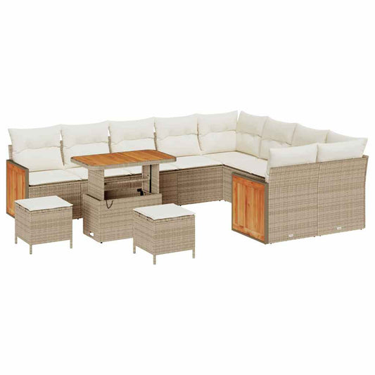 Conjunto de Sofá de Jardim 12 pcs Bege e Creme vime PE