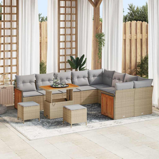 Conjunto de Sofá de Jardim 12 pcs Bege vime PE