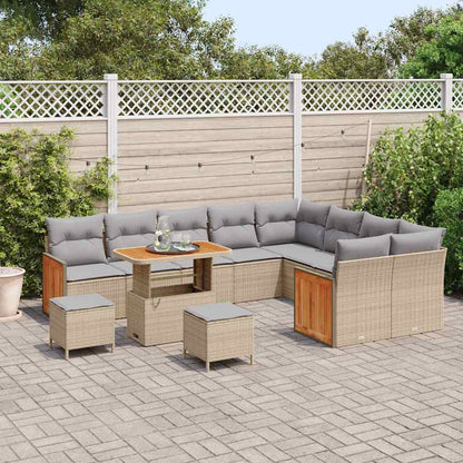 Conjunto de Sofá de Jardim 12 pcs Bege vime PE
