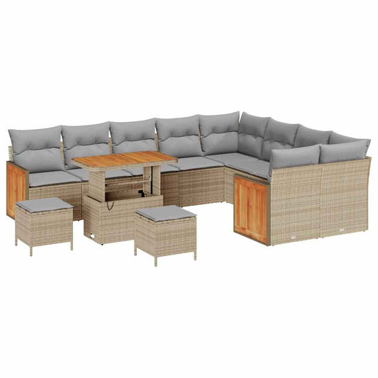 Conjunto de Sofá de Jardim 12 pcs Bege vime PE
