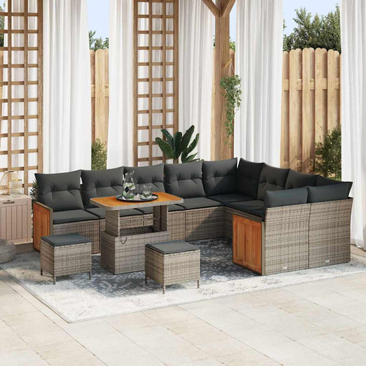 Conjunto de Sofá de Jardim 12 pcs Cinzeto vime PE