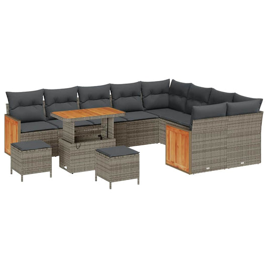 Conjunto de Sofá de Jardim 12 pcs Cinzeto vime PE