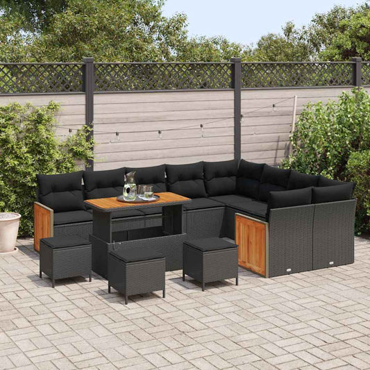 Conjunto de Sofá de Jardim 13 pcs Preto vime PE