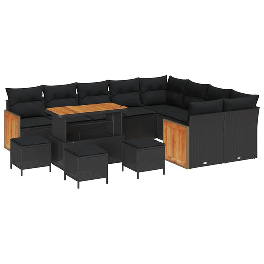 Conjunto de Sofá de Jardim 13 pcs Preto vime PE
