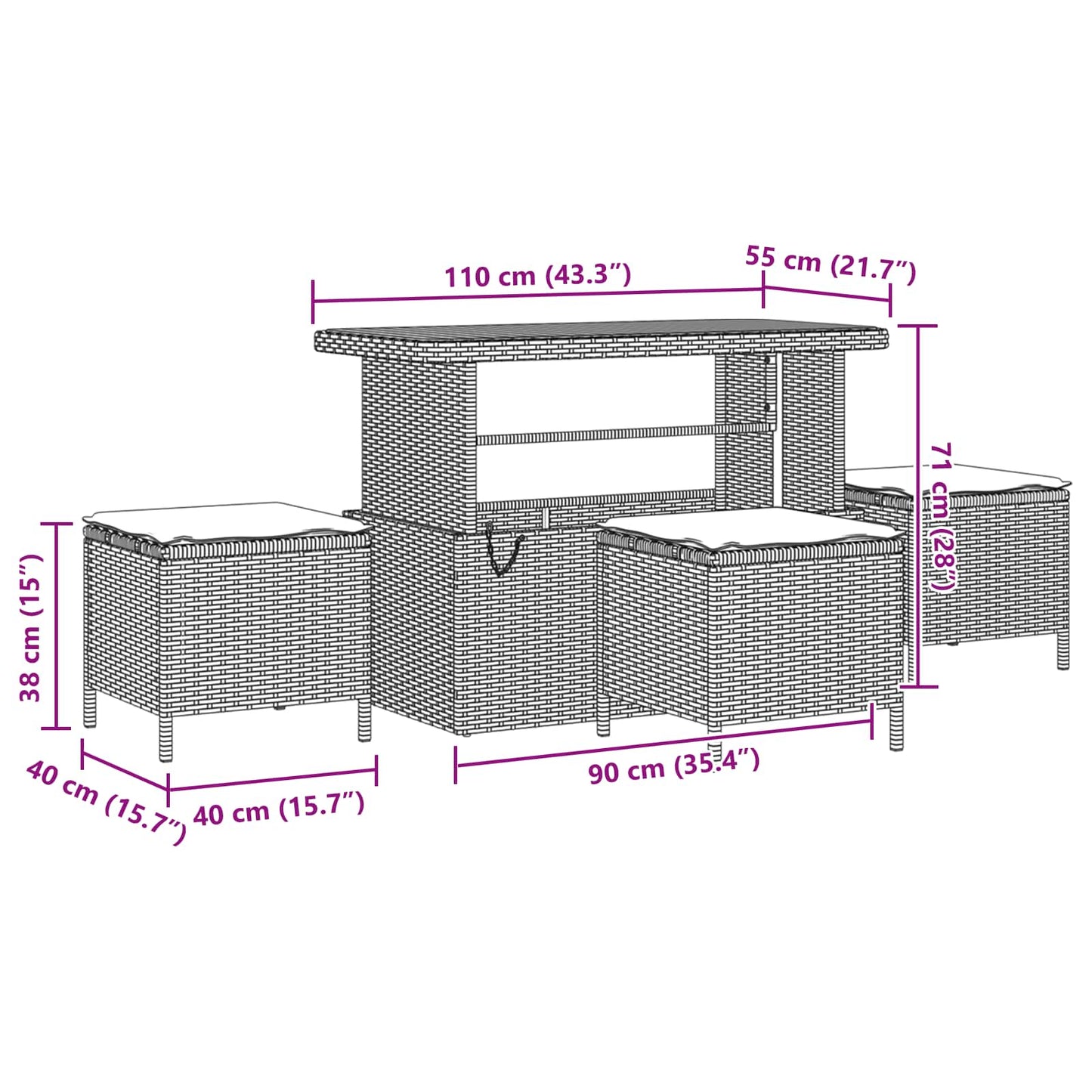 Conjunto de Sofá de Jardim com almofada 14 pcs Preto vime PE