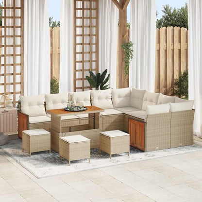 Conjunto de Sofá de Jardim 13 pcs Bege e Creme vime PE