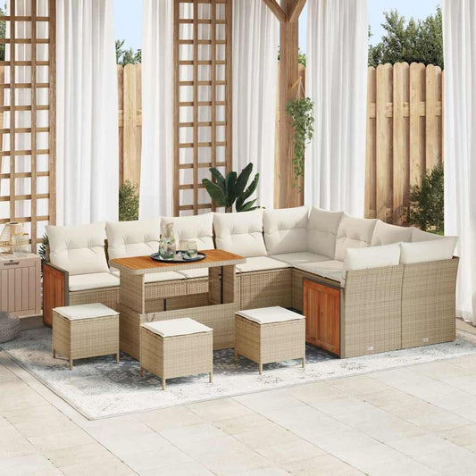 Conjunto de Sofá de Jardim 13 pcs Bege e Creme vime PE