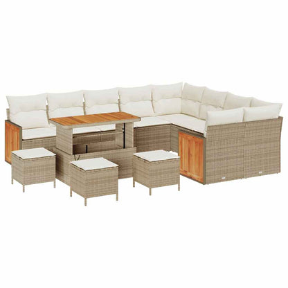 Conjunto de Sofá de Jardim 13 pcs Bege e Creme vime PE