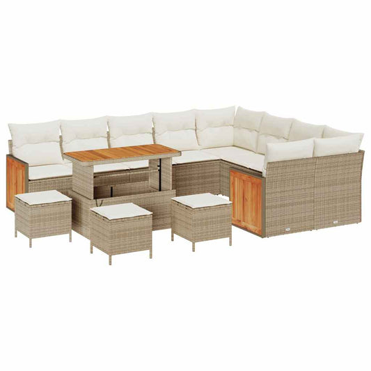Conjunto de Sofá de Jardim 13 pcs Bege e Creme vime PE