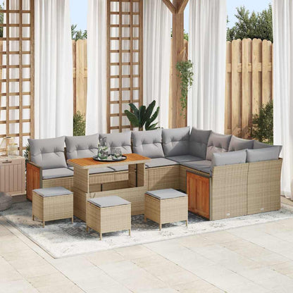 Conjunto de Sofá de Jardim 13 pcs Bege e Cinza Claro vime PE