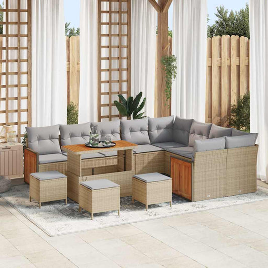 Conjunto de Sofá de Jardim 13 pcs Bege e Cinza Claro vime PE