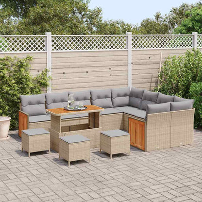 Conjunto de Sofá de Jardim 13 pcs Bege e Cinza Claro vime PE
