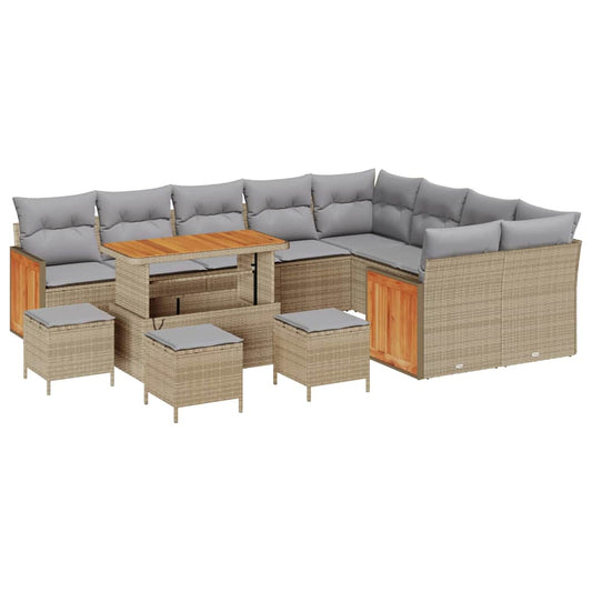 Conjunto de Sofá de Jardim 13 pcs Bege e Cinza Claro vime PE