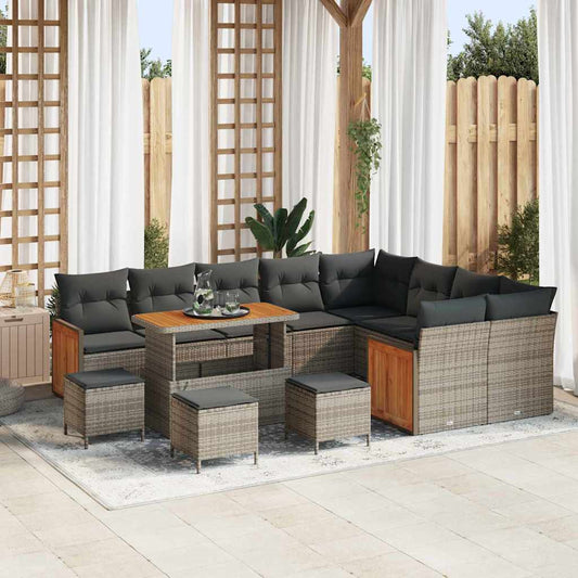 Conjunto de Sofá de Jardim 13 pcs Cinza Cinza escuro vime PE