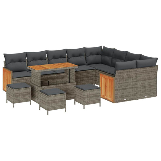 Conjunto de Sofá de Jardim 13 pcs Cinza Cinza escuro vime PE