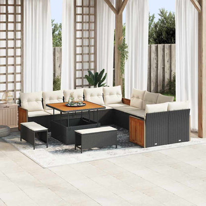 Conjunto de Sofá de Jardim 13 pcs Preto e Creme