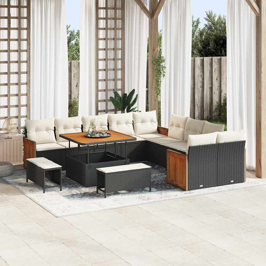 Conjunto de Sofá de Jardim 13 pcs Preto e Creme