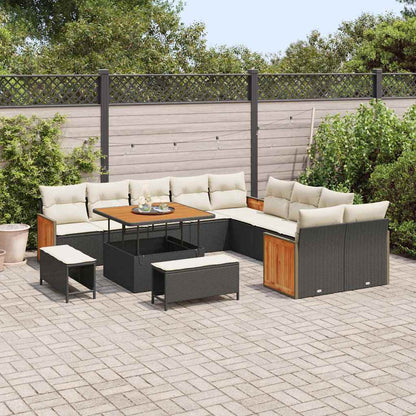 Conjunto de Sofá de Jardim 13 pcs Preto e Creme