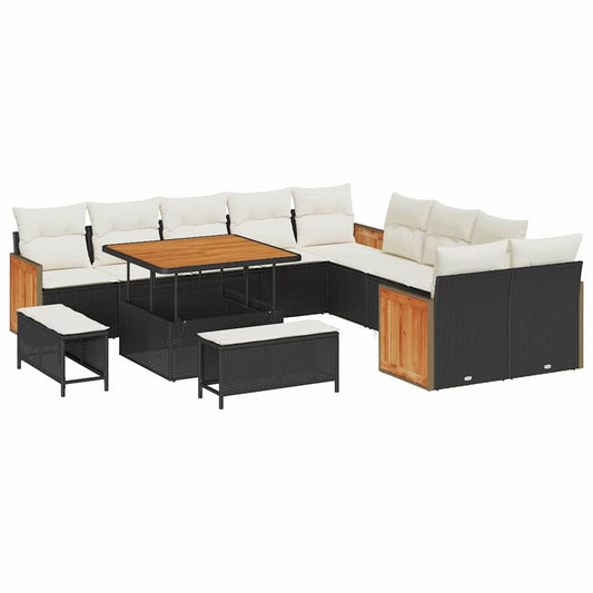 Conjunto de Sofá de Jardim 13 pcs Preto e Creme